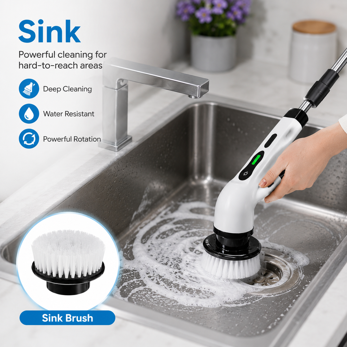 Electric spin scrubber with extendable handle