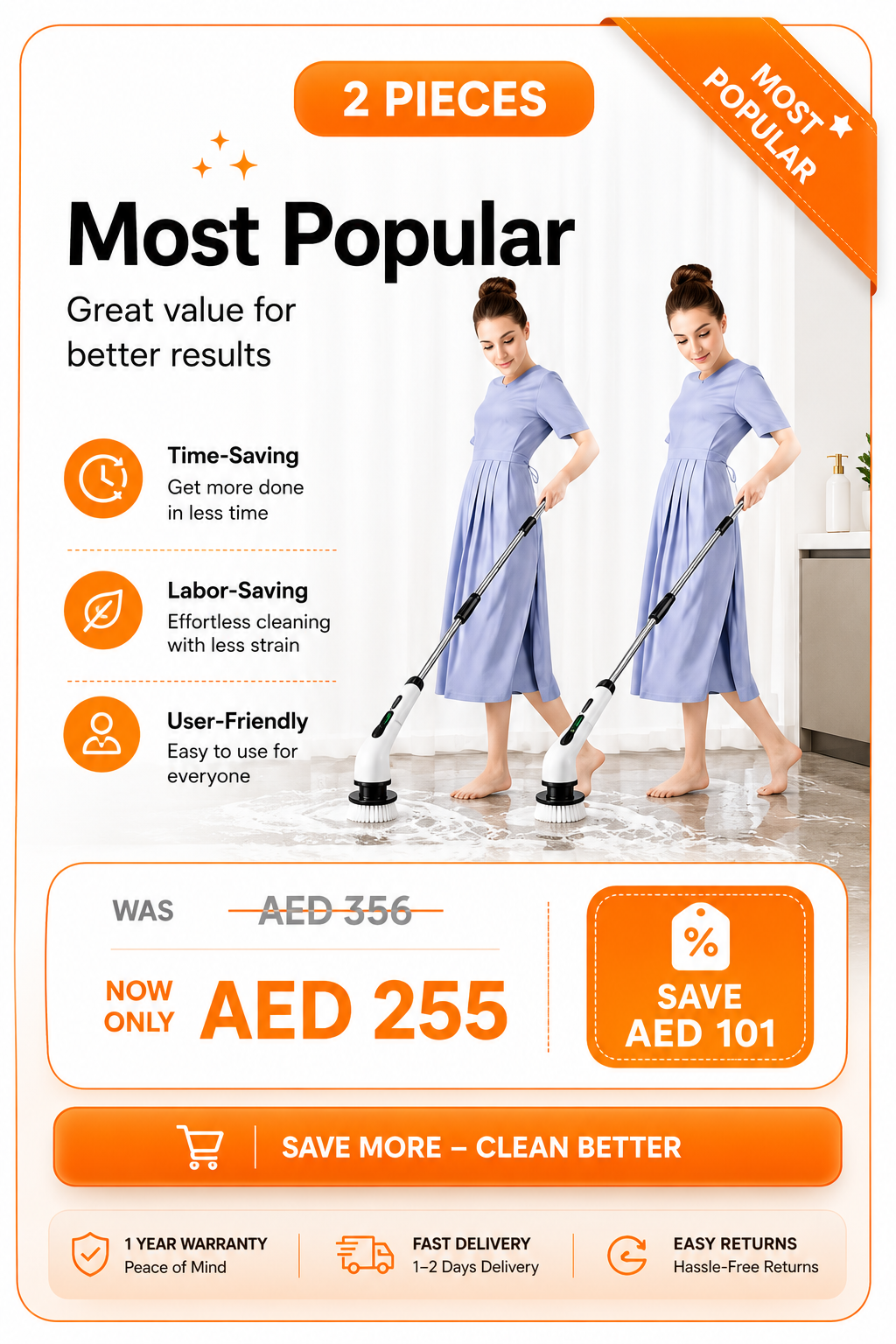 Cordless Electric Spin Scrubber | Extendable Handle + 6 Brush Heads