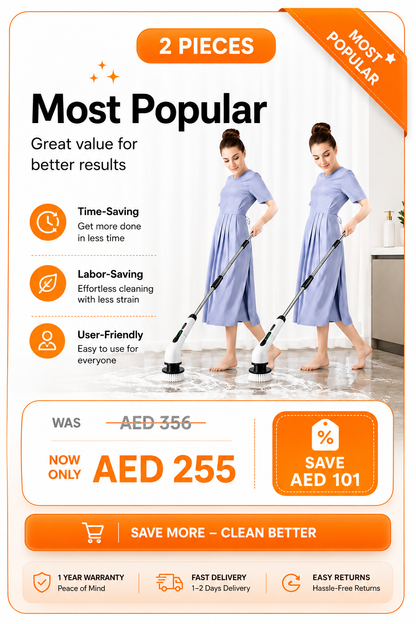 Cordless Electric Spin Scrubber | Extendable Handle + 6 Brush Heads