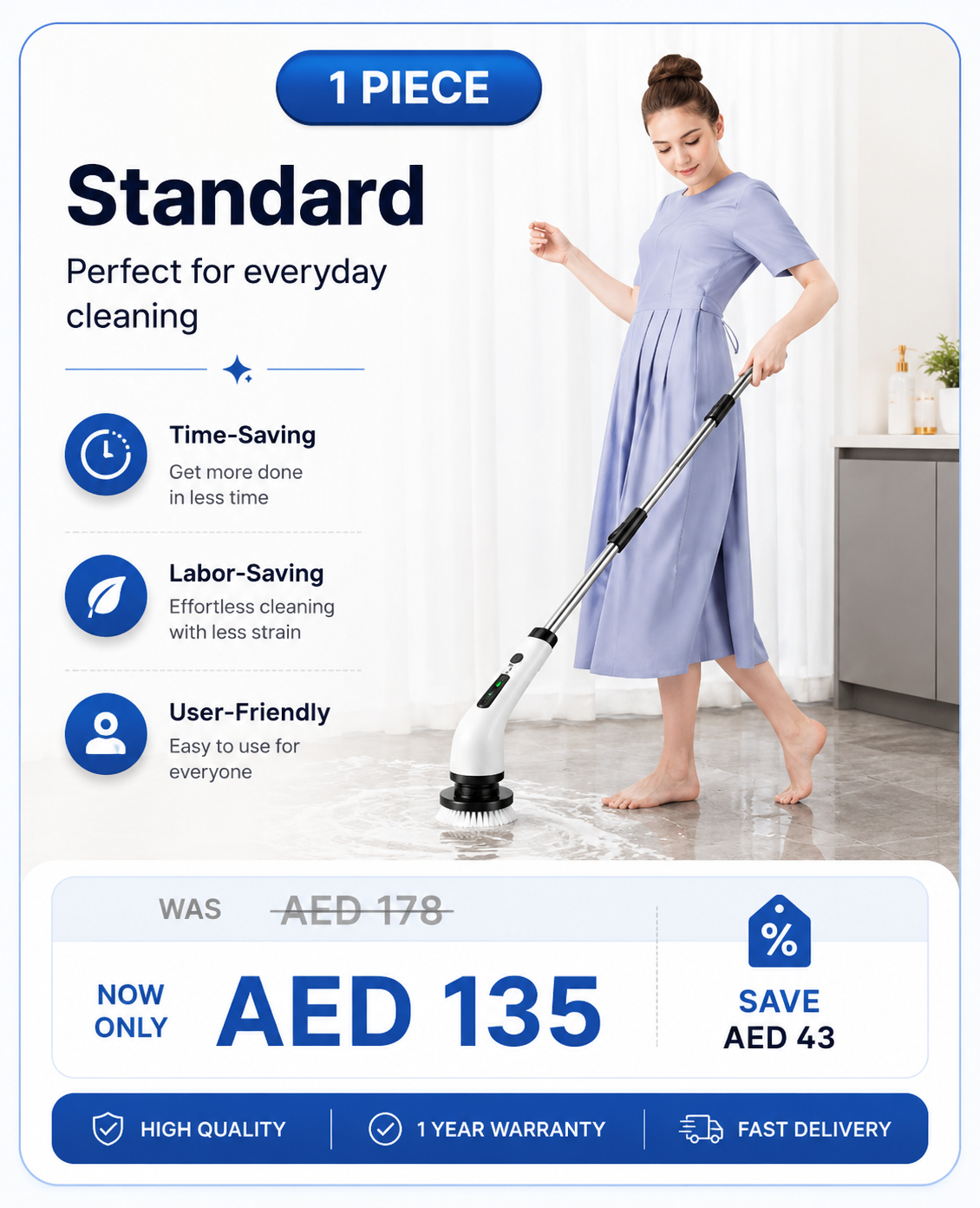 Cordless Electric Spin Scrubber | Extendable Handle + 6 Brush Heads