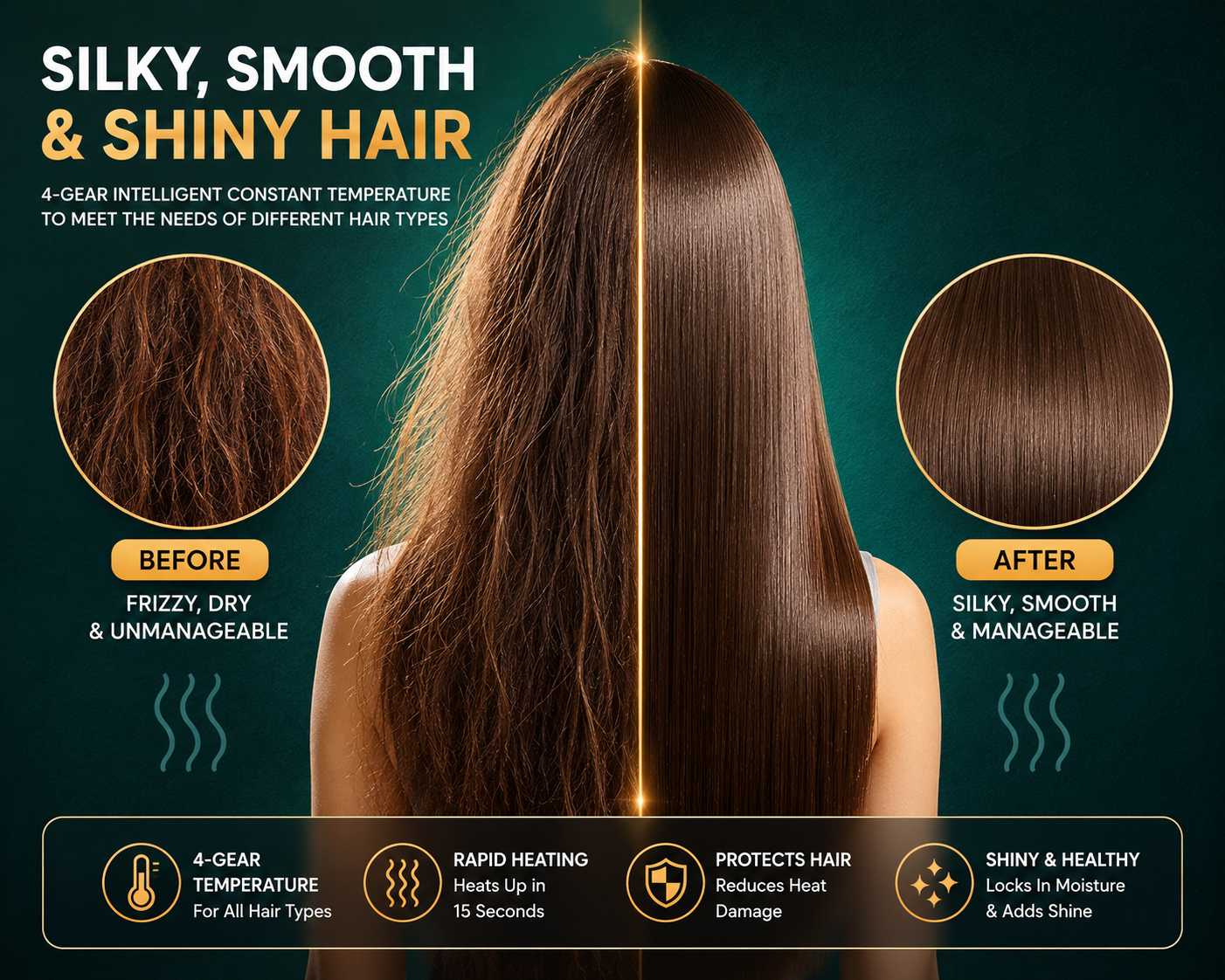 2-in-1 Fast Heating Hair Straightener Comb | Anti-Scald Electric Straightening Brush