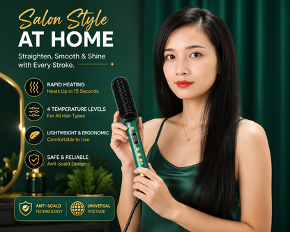 2-in-1 Fast Heating Hair Straightener Comb | Anti-Scald Electric Straightening Brush