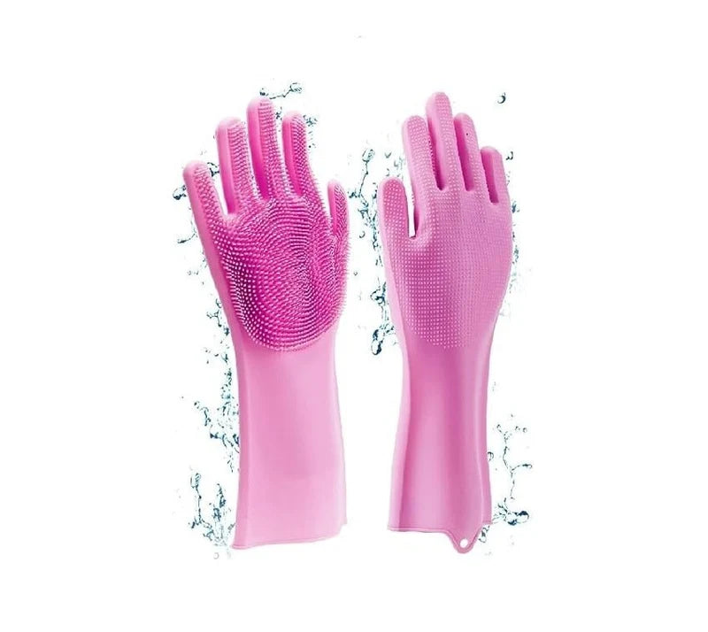 Silicone Cleaning Gloves | Reusable Scrubbing Gloves with Built-In Brushes
