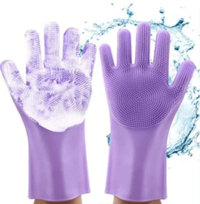 Silicone Cleaning Gloves | Reusable Scrubbing Gloves with Built-In Brushes