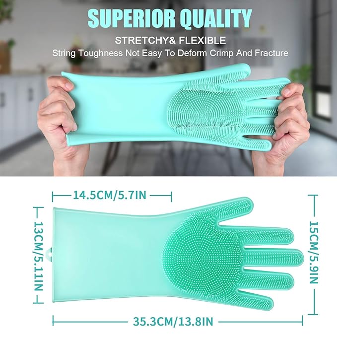 Silicone Cleaning Gloves | Reusable Scrubbing Gloves with Built-In Brushes