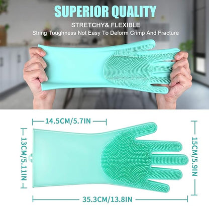 Silicone Cleaning Gloves | Reusable Scrubbing Gloves with Built-In Brushes