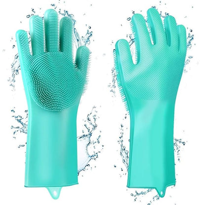 Silicone Cleaning Gloves | Reusable Scrubbing Gloves with Built-In Brushes
