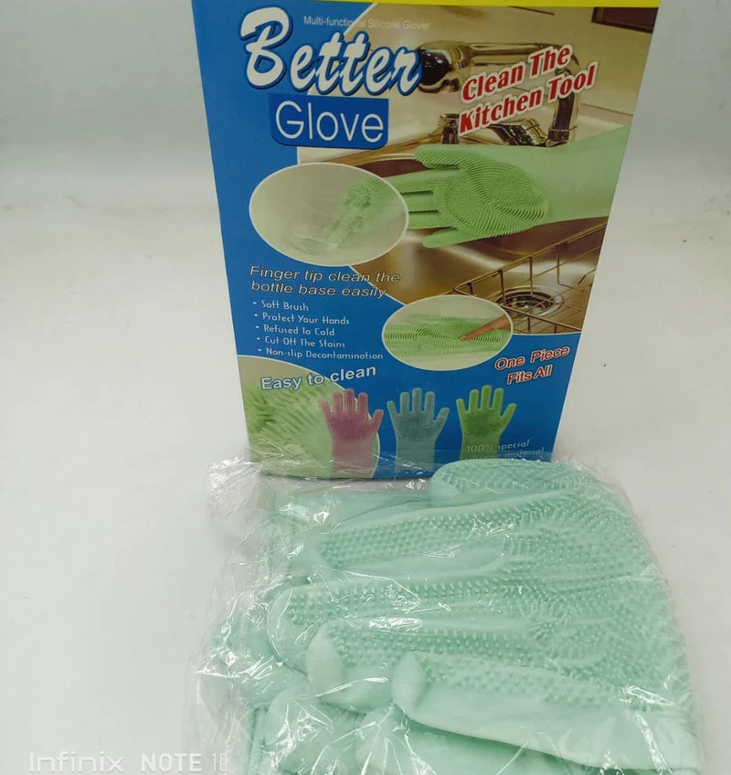 Silicone Cleaning Gloves | Reusable Scrubbing Gloves with Built-In Brushes