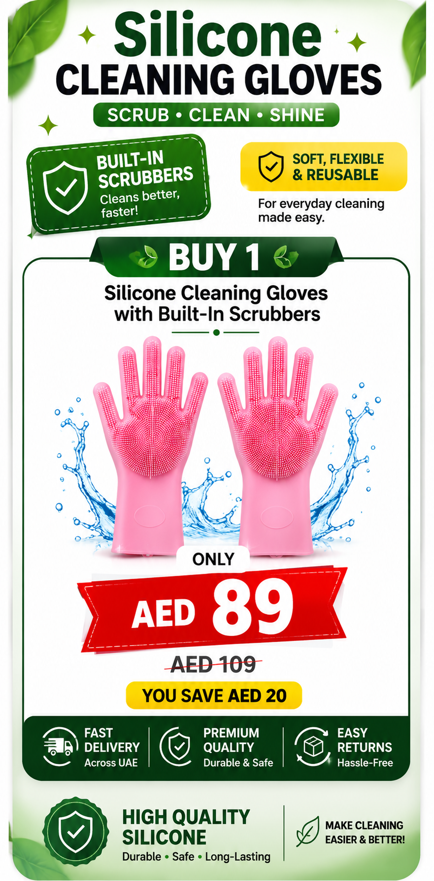 Silicone Cleaning Gloves | Reusable Scrubbing Gloves with Built-In Brushes