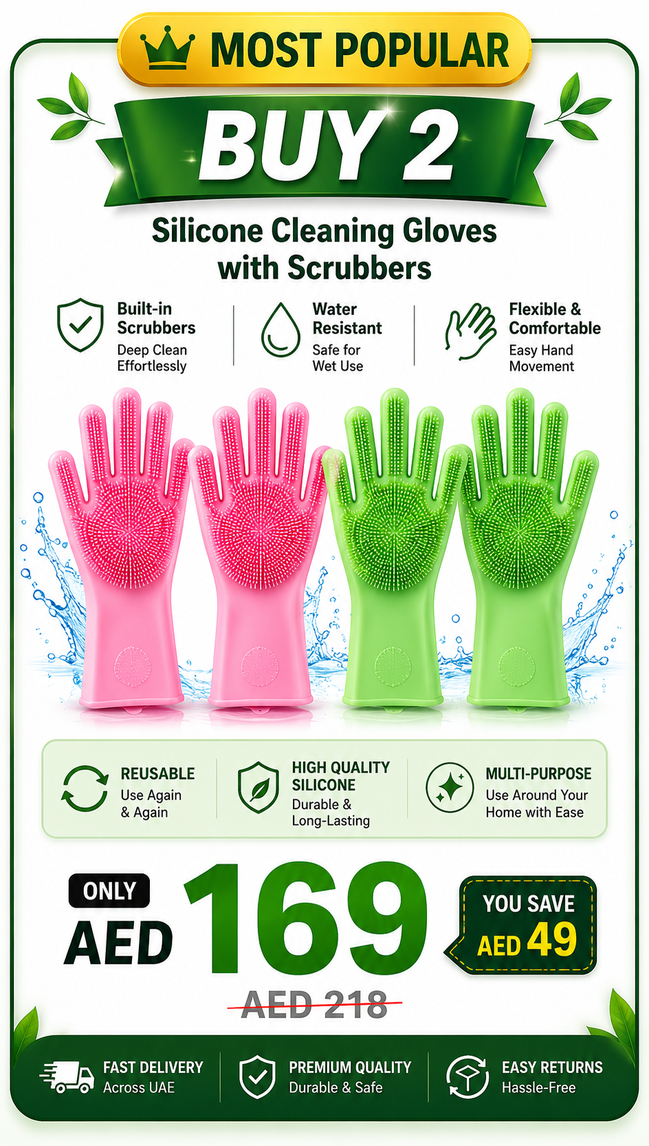 Silicone Cleaning Gloves | Reusable Scrubbing Gloves with Built-In Brushes