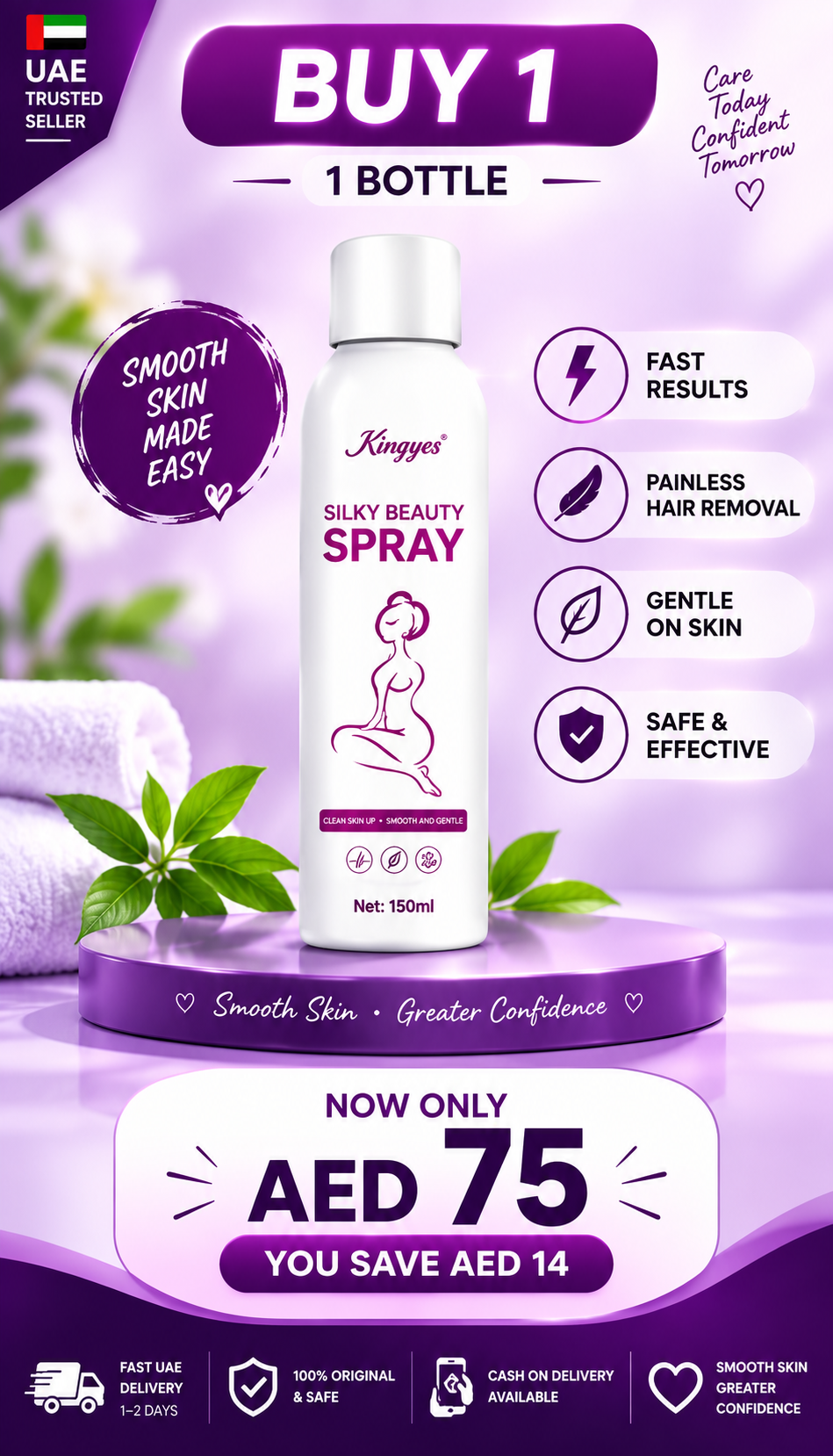 Silky Beauty Hair Removal Spray | Fast & Painless Hair Removal Foam for Men & Women (150ml)