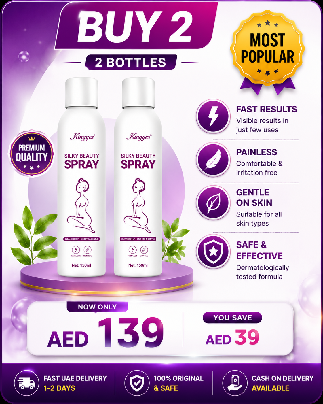 Silky Beauty Hair Removal Spray | Fast & Painless Hair Removal Foam for Men & Women (150ml)