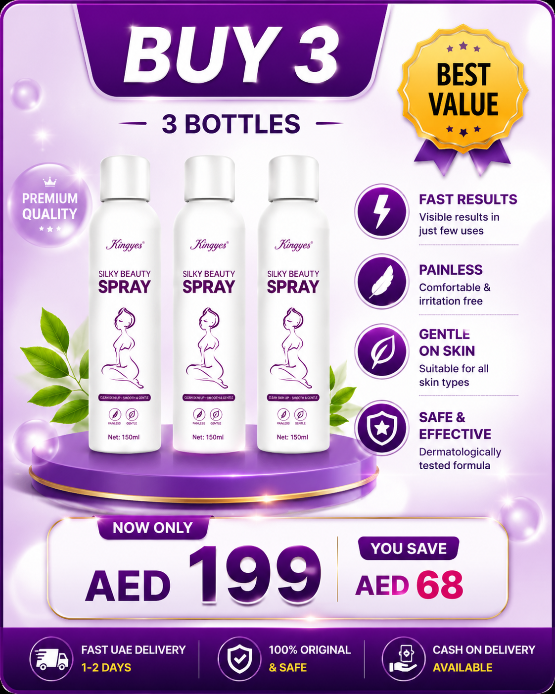 Silky Beauty Hair Removal Spray | Fast & Painless Hair Removal Foam for Men & Women (150ml)