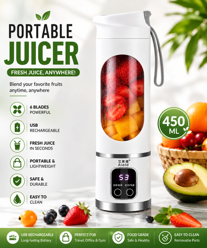 Portable USB Rechargeable Blender Juicer | Fresh Juice Maker Bottle 450ml