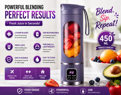 Portable USB Rechargeable Blender Juicer | Fresh Juice Maker Bottle 450ml