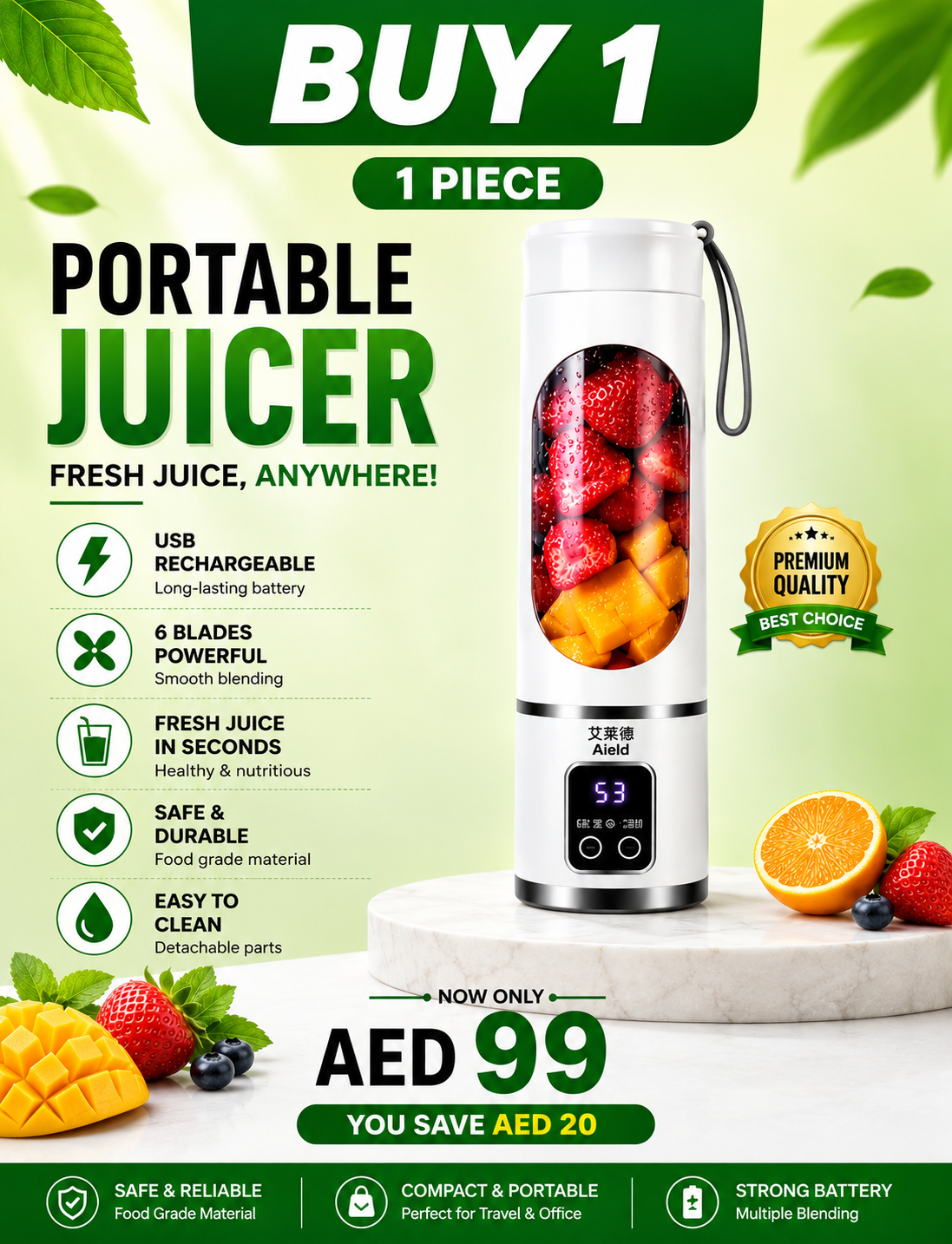 Portable USB Rechargeable Blender Juicer | Fresh Juice Maker Bottle 450ml