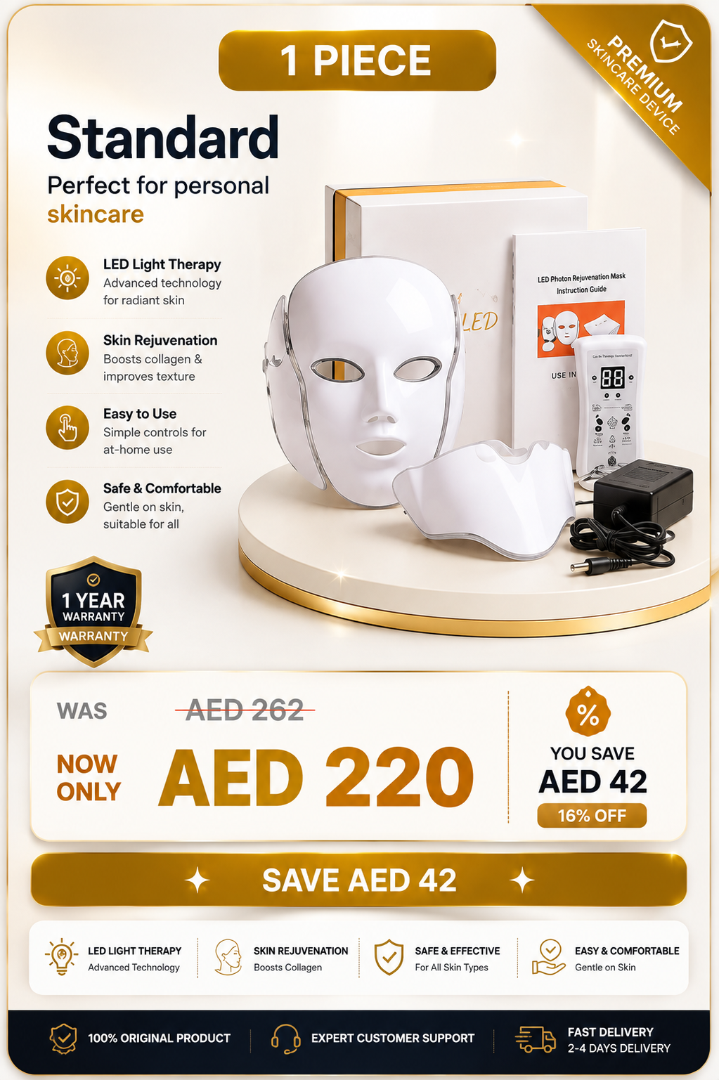 7-Color LED Photon Rejuvenation Face Mask with Remote
